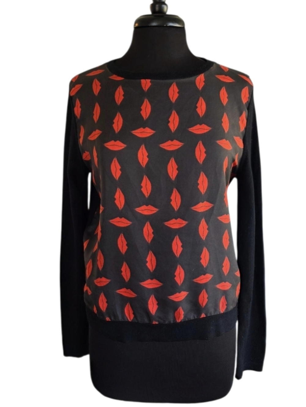 La Prestic Ouiston Silk & Wool Chic Top Lips Print Pop Art Luxury Size 1 Small